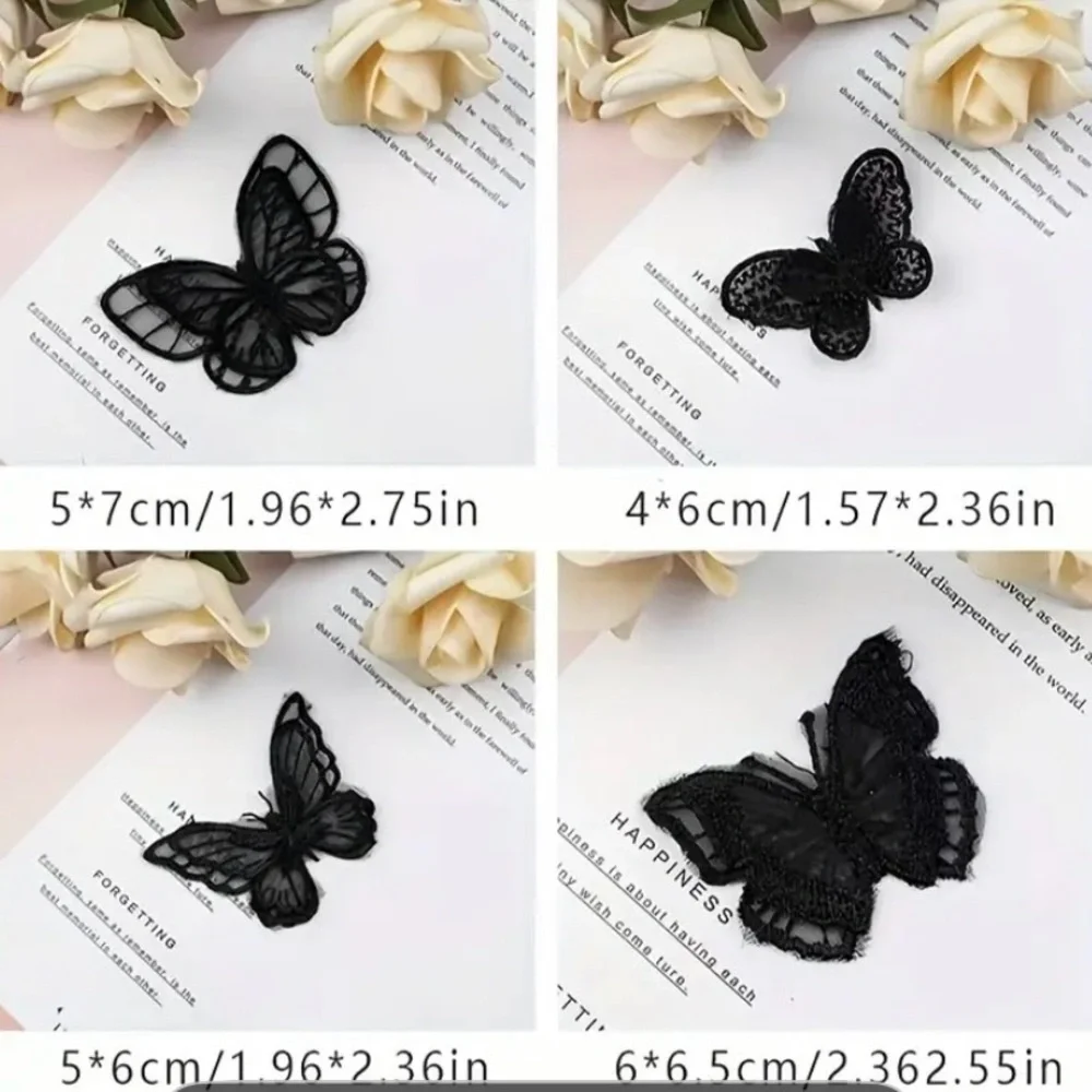Black Embroidered Sew-On Floral Appliqué, Craft & Clothing Embellishment, New
